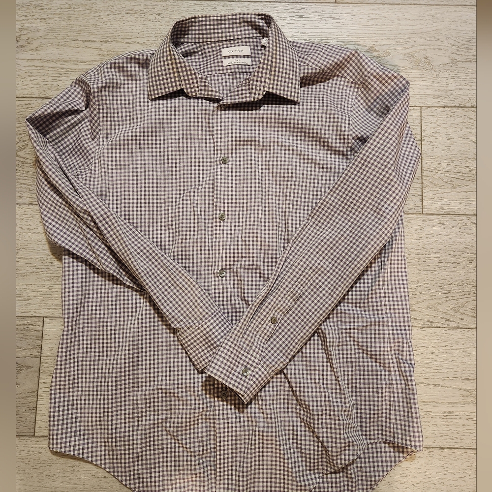 Calvin Klein Purple and White Checkered Shirt